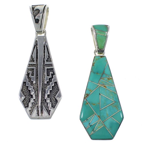 Turquoise Inlay Reversible Silver Pendant EX44469