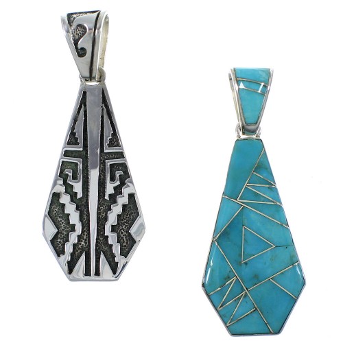 Southwest Turquoise Reversible Silver Pendant EX44471