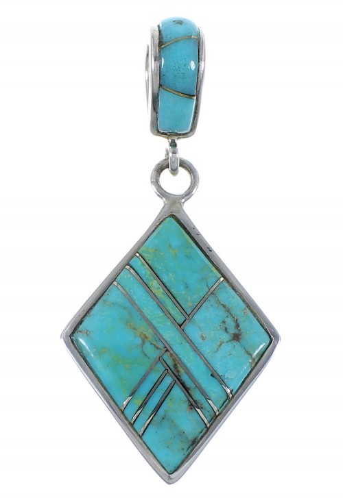 Turquoise Inlay Sterling Silver Slide Pendant EX44333