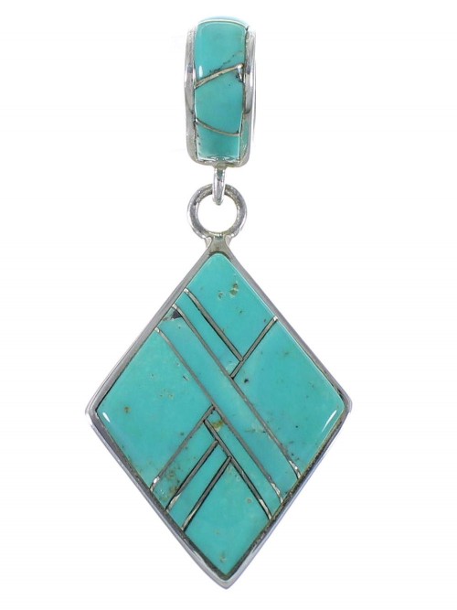 Turquoise Inlay Silver Southwest Pendant EX44343