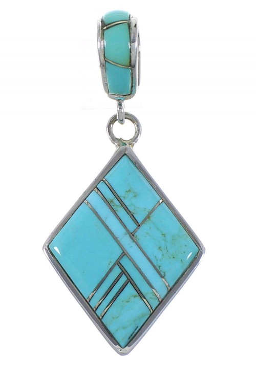 Turquoise Inlay Sterling Silver Slide Pendant EX44346