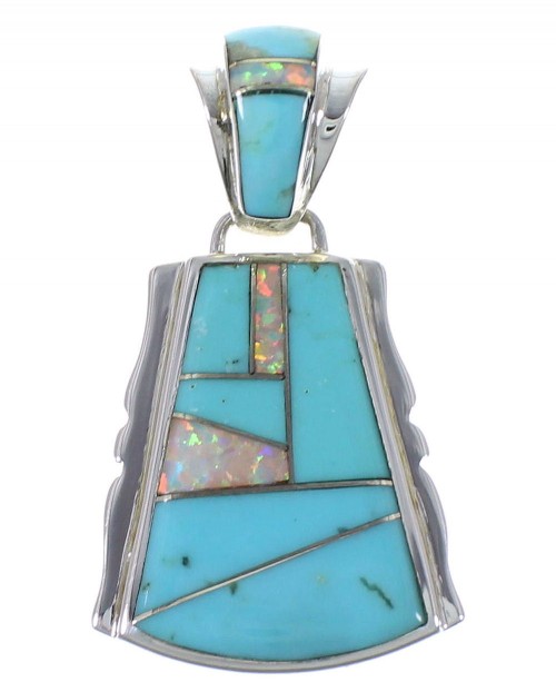 Genuine Sterling Silver Turquoise And Opal Pendant EX44359