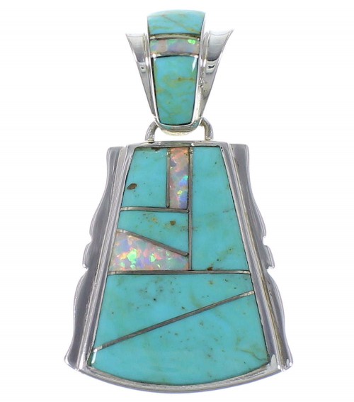 Turquoise And Opal Inlay Sterling Silver Pendant EX44361