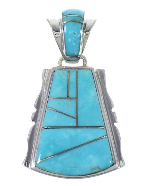 Turquoise Inlay Southwestern Silver Pendant EX44369