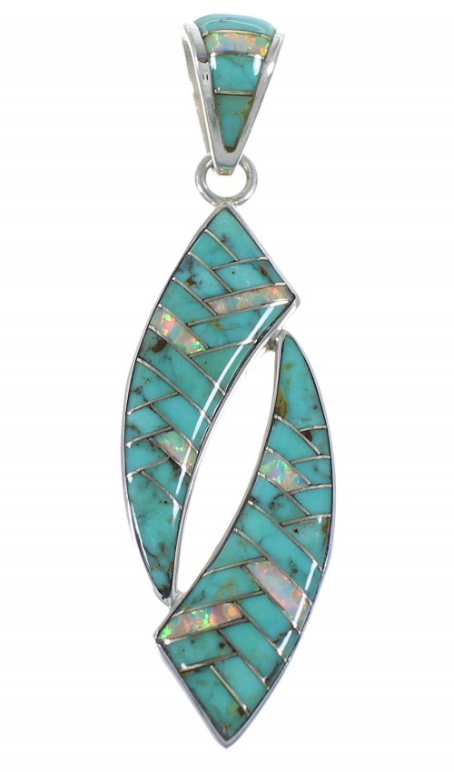 Southwestern Silver Turquoise And Opal Inlay Pendant AX48844