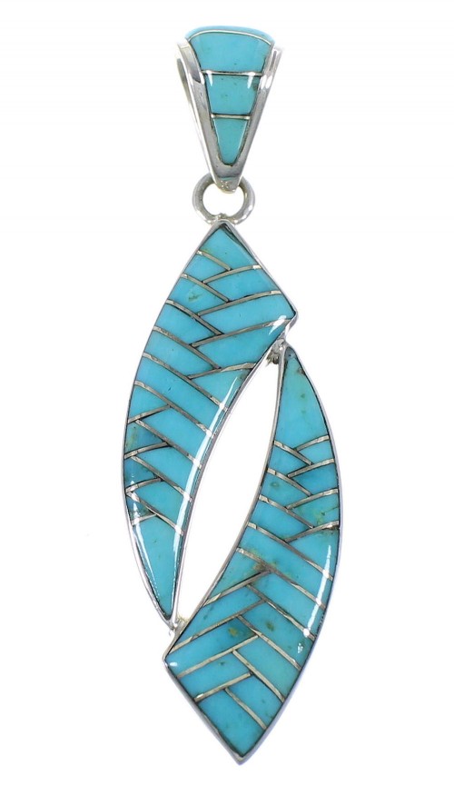 Southwestern Authentic Sterling Silver Turquoise Inlay Pendant AX48854