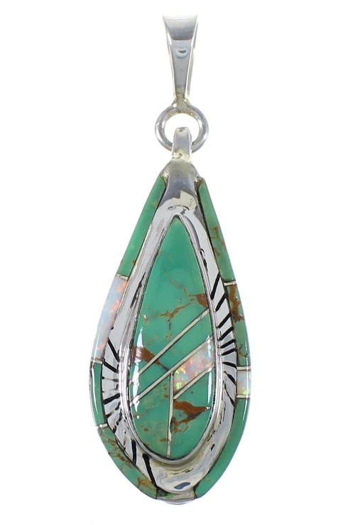 Turquoise And Opal Sterling Silver Enhancer Bail Pendant AX48870