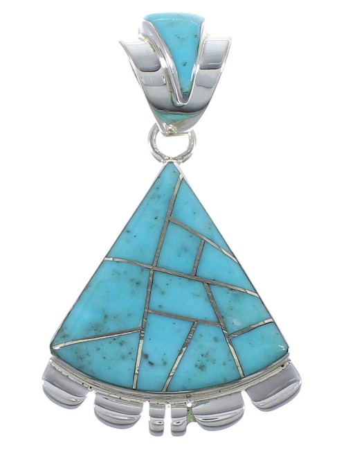 Silver Turquoise Inlay Southwestern Pendant AX48940