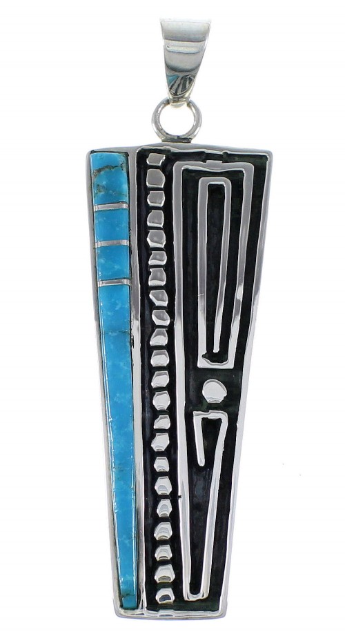 Turquoise Inlay And Sterling Silver Jewelry Southwest Pendant AX48976