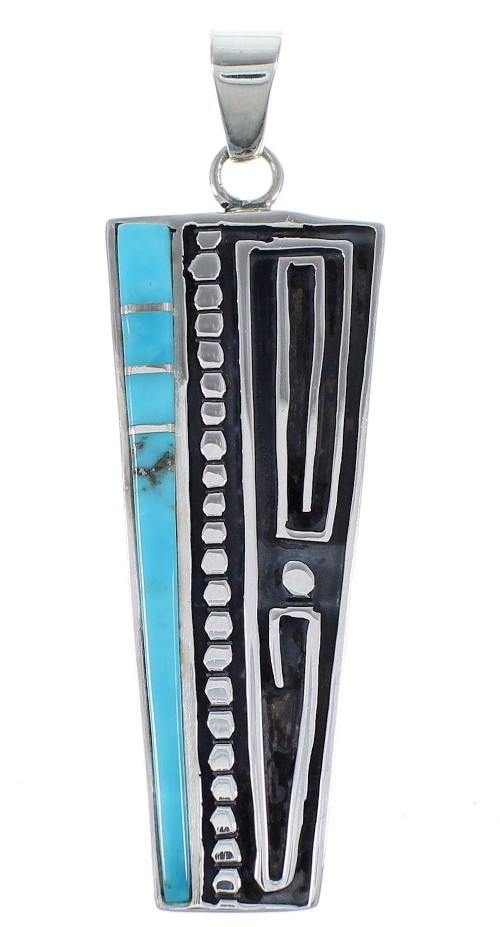 Turquoise Inlay Silver Jewelry Southwest Pendant AX48980