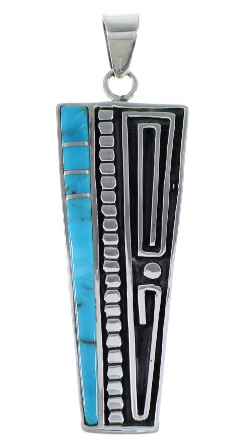 Turquoise Inlay Silver Southwest Pendant AX48983