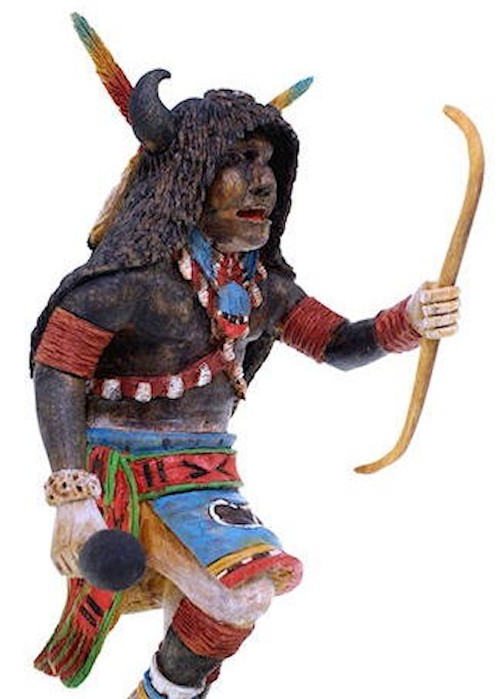 Hopi Konin Supi Kachina / Katsina Doll with shield and feathers