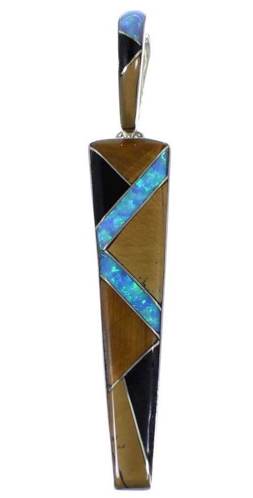 Southwest Genuine Sterling Silver Multicolor Inlay Pendant CX46235