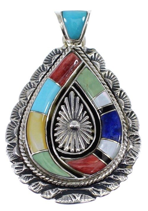 Multicolor Inlay And Genuine Sterling Silver Pendant CX46276