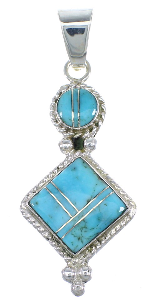 Turquoise Inlay Southwest Sterling Silver Pendant CX46293