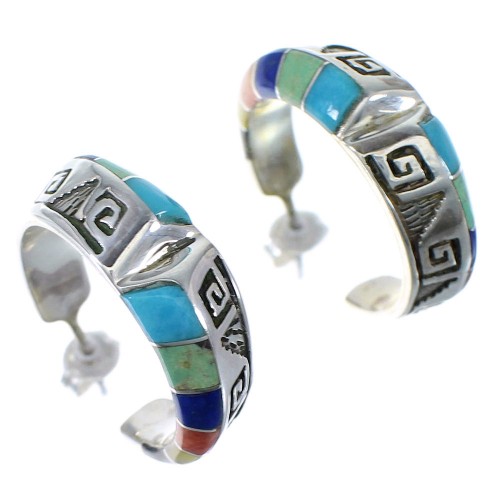 Multicolor Inlay Water Wave Post Hoop Earrings AX23827