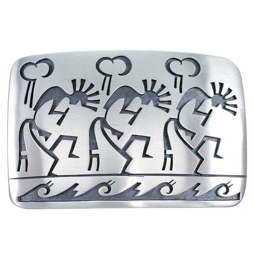 Hopi George Phillips Kokopelli Water Wave Silver Belt Buckle EX48112