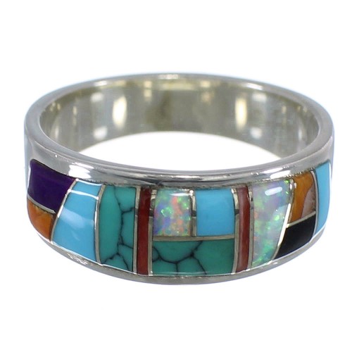 Multicolor Inlay Sterling Silver Jewelry Ring Size 6-1/2 AS52108