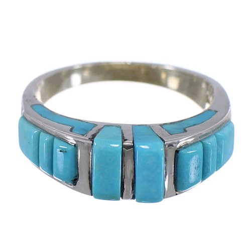 Sterling Silver Jewelry Turquoise Inlay Ring Size 5-3/4 HS34123
