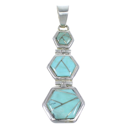 Turquoise Inlay Southwest Genuine Sterling Silver Pendant CX47240