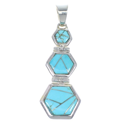 Turquoise Inlay Genuine Sterling Silver Pendant CX47241