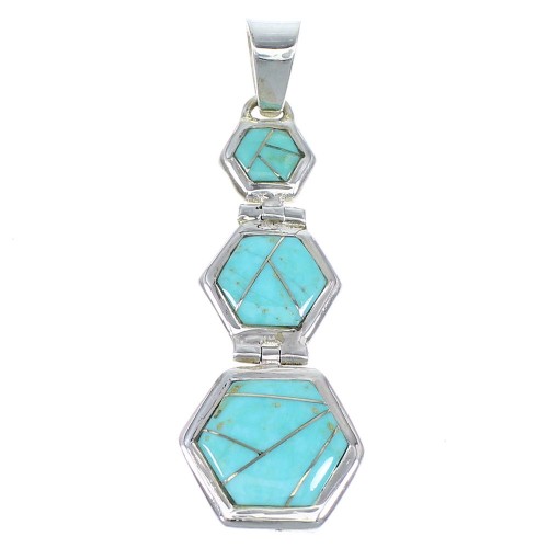 Turquoise Inlay Genuine Sterling Silver Pendant Jewelry CX47242