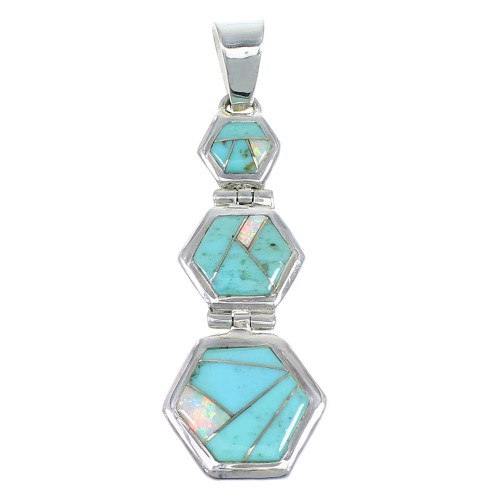 Opal And Turqouise Inlay Southwest Silver Pendant CX47246