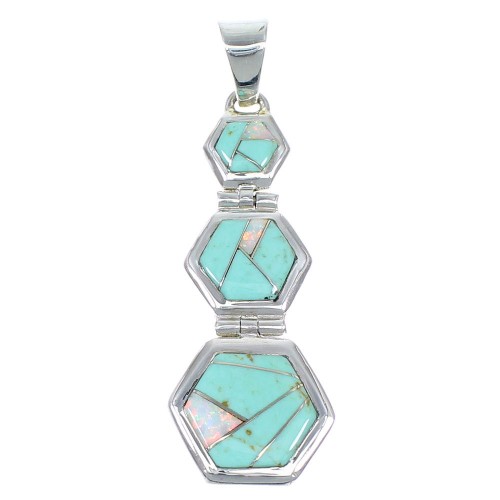 Opal And Turqouise Southwest Sterling Silver Pendant CX47248