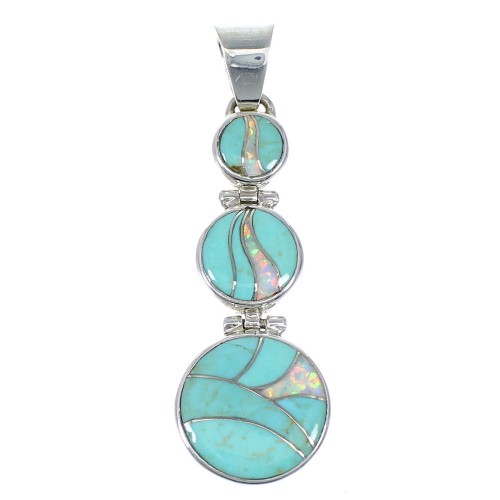 Turquoise And Opal Sterling Silver Southwest Pendant CX47302