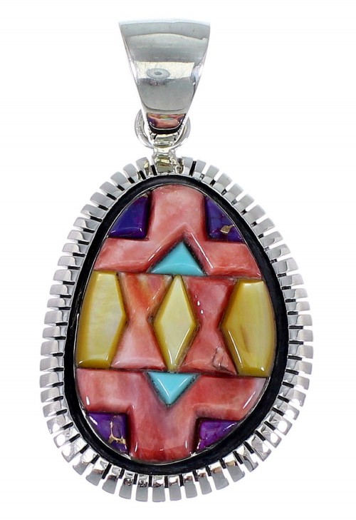 Turquoise And Multicolor Southwest Silver Pendant EX48796