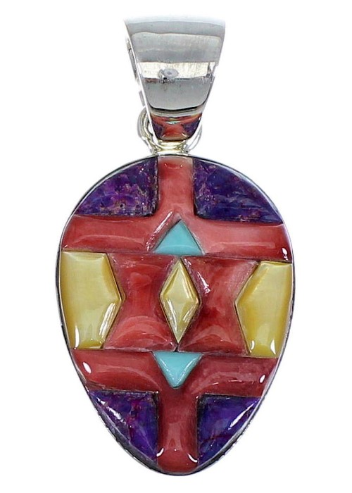 Southwest Sterling Silver Multicolor Inlay Pendant EX48798