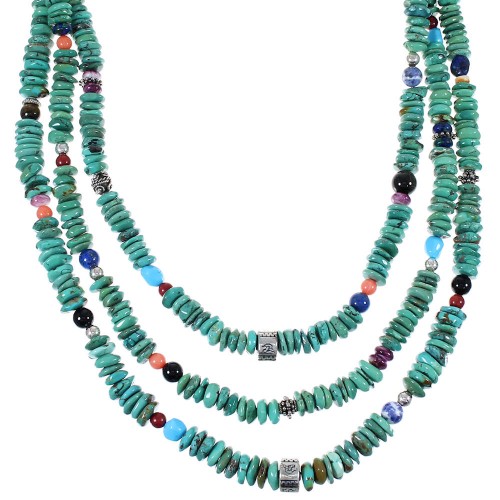 Navajo Indian Silver 3-Strand Multicolor Bead Necklace TX47881