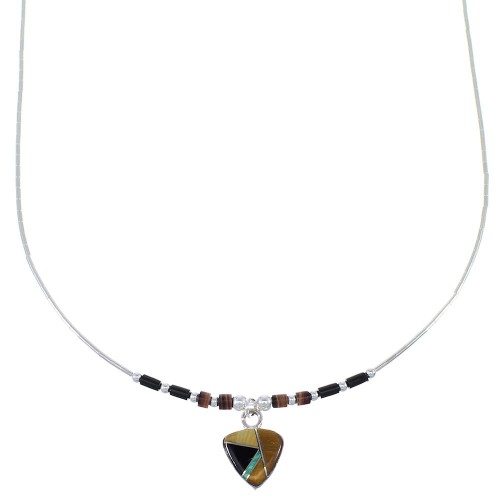 Hand Strung Liquid Silver Multicolor Inlay Necklace EX50003