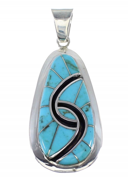 Southwestern Turquoise Inlay Sterling Silver Pendant AX47876