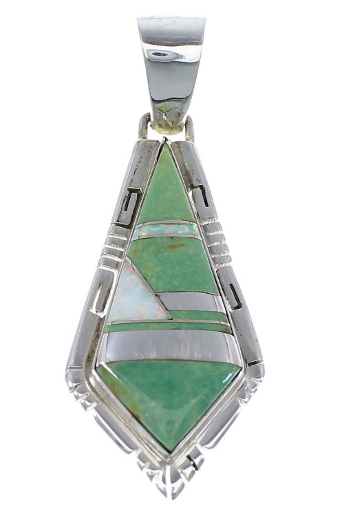 Southwestern Turquoise And Opal Sterling Silver Pendant AX48202