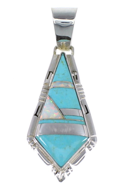 Genuine Sterling Silver Turquoise And Opal Inlay Pendant AX48216