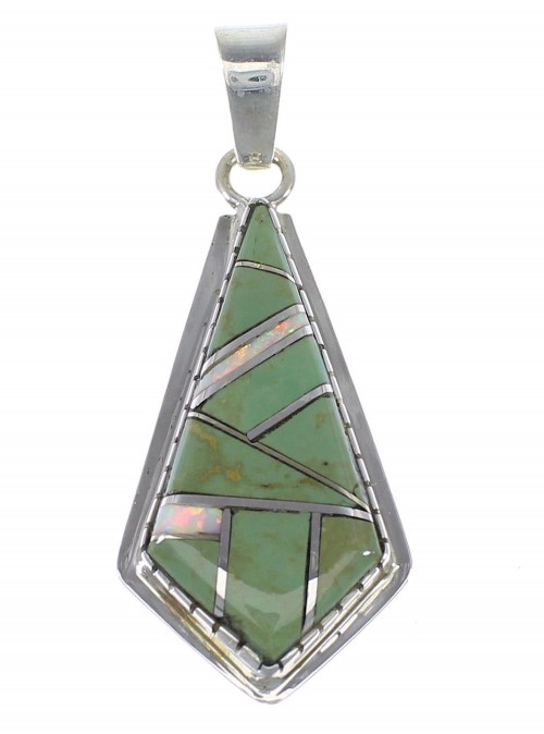 Turquoise And Opal Inlay Southwestern Sterling Silver Pendant AX48328
