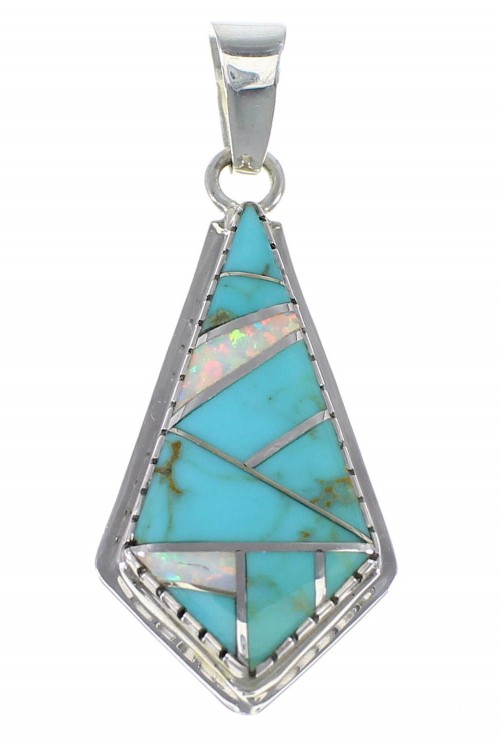 Southwestern Turquoise And Opal Inlay Silver Pendant AX48333