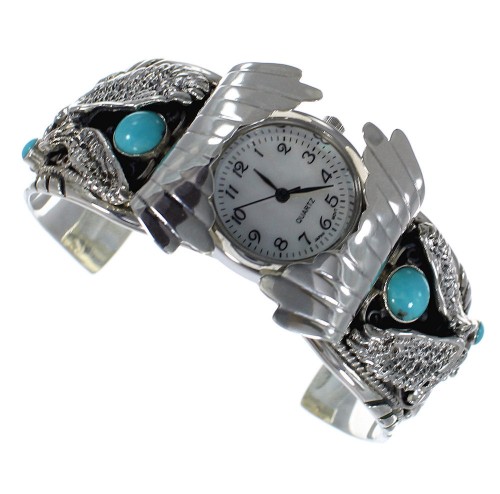 Authentic Sterling Silver Southwest Eagle Turquoise Cuff Watch CX48001