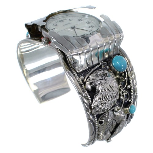 Sterling Silver Southwest Jewelry Turquoise Eagle Cuff Watch CX48223