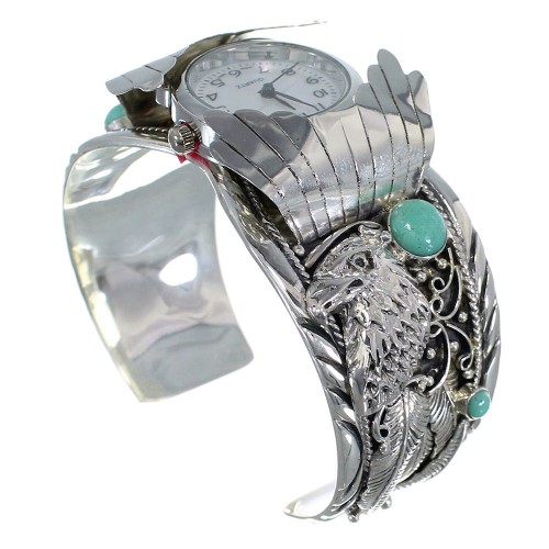 Turquoise Authentic Sterling Silver Southwest Eagle Cuff Watch CX48273