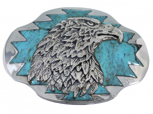 Genuine Sterling Silver Eagle Turquoise Belt Buckle EX48460