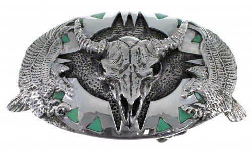 Turquoise Genuine Sterling Silver Cow Skull Eagle Belt Buckle EX48464