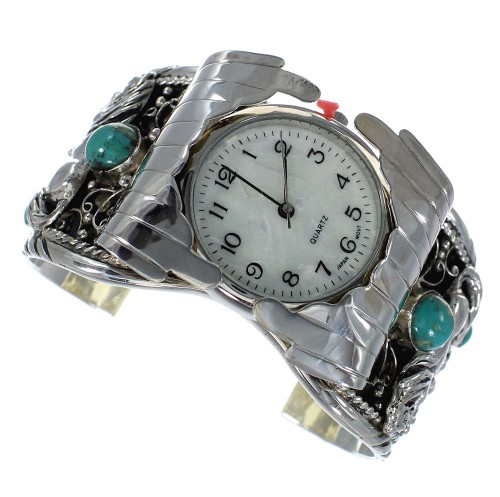 Southwest Sterling Silver Horse Turquoise Cuff Watch CX48656