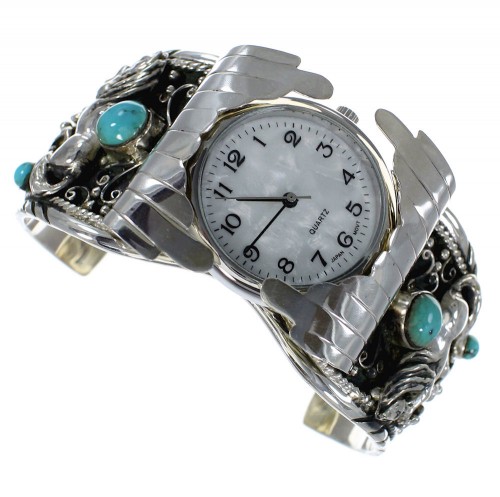 Southwest Sterling Silver Turquoise Horse Cuff Watch CX48658