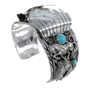 Southwest Turquoise Sterling Silver Horse Cuff Watch CX48661