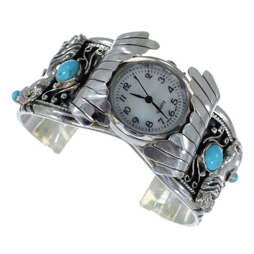 Turquoise Horse Authentic Sterling Silver Southwest Cuff Watch CX64075