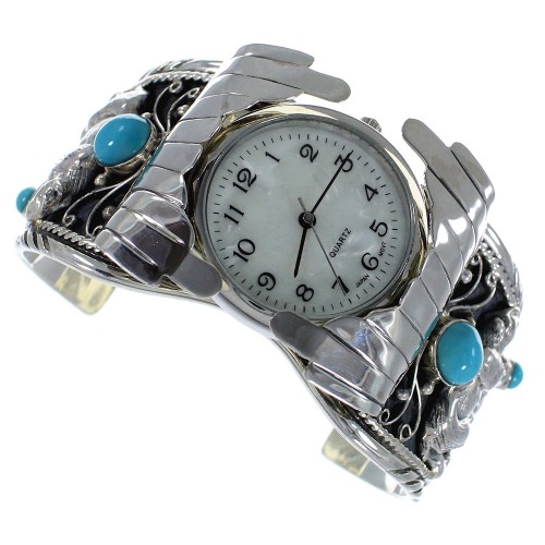 Turquoise Sterling Silver Southwest Bear Cuff Watch CX48709
