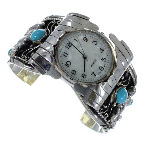 Turquoise Sterling Silver Bear Southwest Cuff Watch CX48710