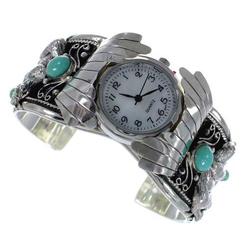 Southwest Turquoise Genuine Sterling Silver Bear Cuff Watch CX48715